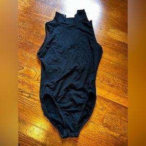 Black Motionwear Mockneck Dotted Mesh Leotard for Dance, Ballet, Gymnastics